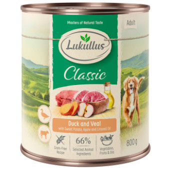 24x800g Lukullus Naturkost Adult kacsa & borjú (gabonamentes) nedves kutyatáp - Kisállat kiegészítők webáruház - állateledelek