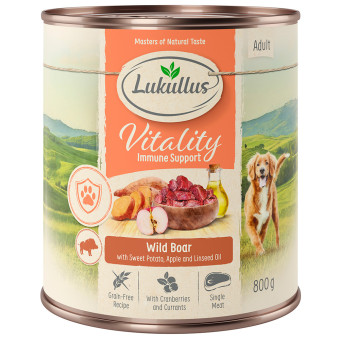 24x800g Lukullus Vitality Immunrendszer: vaddisznó (gabonamentes) nedves kutyatáp - Kisállat kiegészítők webáruház - állateledelek