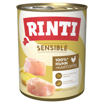 24x800g RINTI Sensible gazdaságos csomag nedves kutyatáp - Csirke & burgonya - Kisállat kiegészítők webáruház - állateledelek