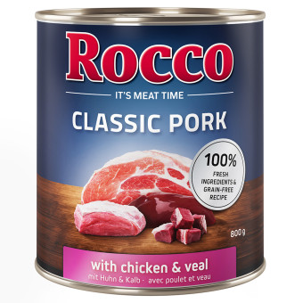 24x800g Rocco Classic Pork Csirke & borjú nedves kutyatáp - Kisállat kiegészítők webáruház - állateledelek