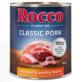 24x800g Rocco Classic Pork Marha & szárnyasszív nedves kutyatáp - Kisállat kiegészítők webáruház - állateledelek