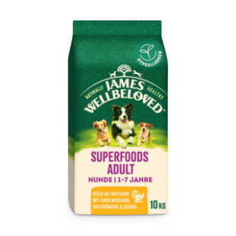 10kg James Wellbeloved Superfoods Adult Dog Hypoallergenic pulyka & kel