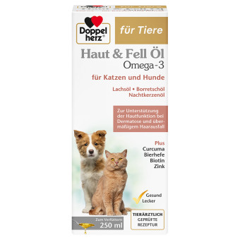 2x250ml Double Heart Skin & Fur Oil étrend-kiegészítő kutyáknak és macskáknak - Kisállat kiegészítők webáruház - állateledelek
