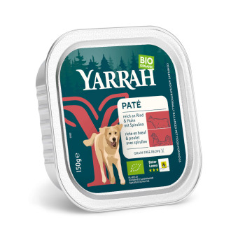 36x150g Yarrah Bio Paté bio marha & bio spirulina nedves kutyatáp - Kisállat kiegészítők webáruház - állateledelek
