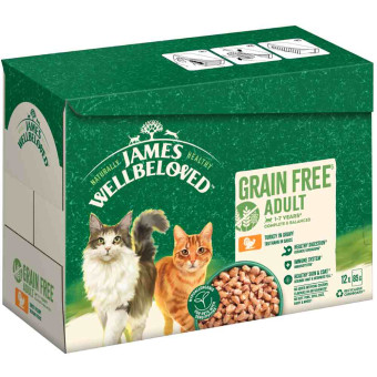 48x85g James Wellbeloved Adult Cat Grain Free pulyka nedves macskatáp - Kisállat kiegészítők webáruház - állateledelek
