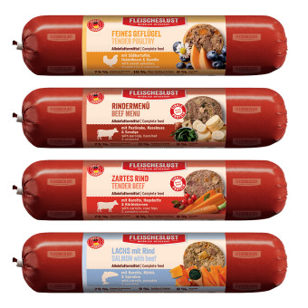 12x800g Fleischeslust Classic Mix (4 változattal) kutyakolbász