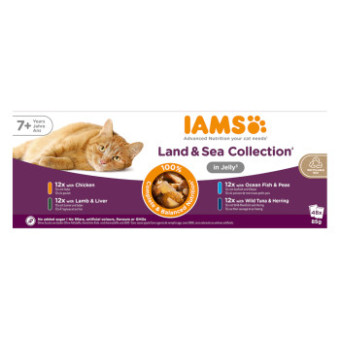 96x85g IAMS Advanced Nutrition Senior 7+ Land & Sea Collection aszpikban nedves macskatáp - Kisállat kiegészítők webáruház - állateledelek