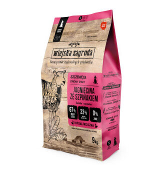 2x9kg Wiejska Zagroda Puppy bárány spenóttal száraz kutyatáp - Kisállat kiegészítők webáruház - állateledelek