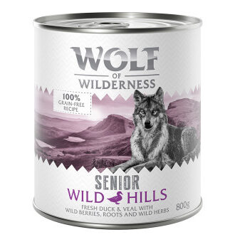 Wolf of Wilderness Senior - Duo-Protein gazdaságos csomag 24 x 800 g  - Wild Hills - kacsa - Kisállat kiegészítők webáruház - állateledelek