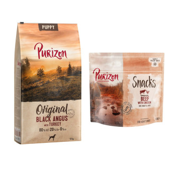 12kg Purizon száraz kutyatáp + Purizon Snack ingyen! - Puppy Black Angus & pulyka - Kisállat kiegészítők webáruház - állateledelek