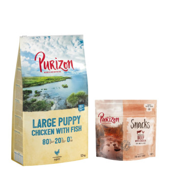 12kg Purizon száraz kutyatáp + Purizon Snack ingyen! - Puppy Large csirke & hal - gabonamentes - Kisállat kiegészítők webáruház - állateledelek