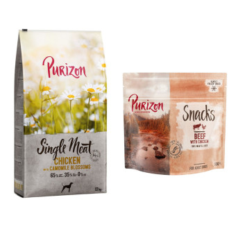 12kg Purizon száraz kutyatáp + Purizon Snack ingyen! - Single Meat Adult csirke