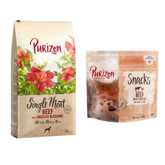 12kg Purizon száraz kutyatáp + Purizon Snack ingyen! - Single Meat marha & hibiszkuszvirág - Kisállat kiegészítők webáruház - állateledelek