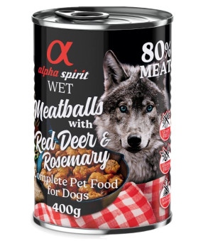 12x400g alpha spirit Dog Meatballs Gímszarvas & rozmaring nedves kutyatáp - Kisállat kiegészítők webáruház - állateledelek