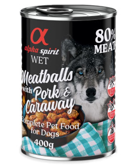 12x400g alpha spirit Dog Meatballs Sertés & kömény nedves kutyatáp - Kisállat kiegészítők webáruház - állateledelek