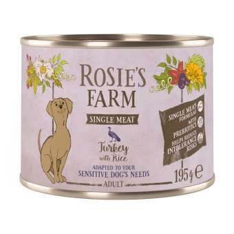 24x195g Rosie's Farm Single Meat Adult Pulyka & rizs nedves kutyatáp - Kisállat kiegészítők webáruház - állateledelek