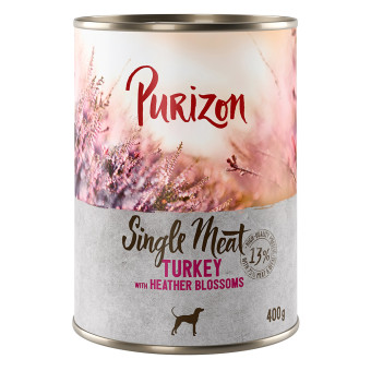 24x400g Purizon nedves kutyatáp 10% kedvezménnyel - Single Meat pulyka & hangavirág - Kisállat kiegészítők webáruház - állateledelek