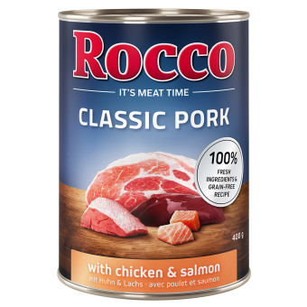 24x400g Rocco Classic Pork Csirke & lazac nedves kutyatáp - Kisállat kiegészítők webáruház - állateledelek