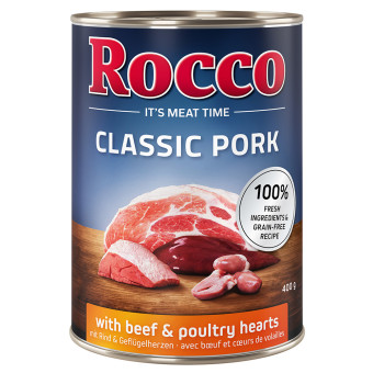 24x400g Rocco Classic Pork Marha & szárnyasszív nedves kutyatáp - Kisállat kiegészítők webáruház - állateledelek