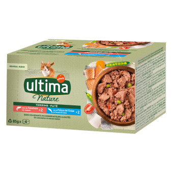 40x85g Ultima Nature Paté lazac & tengeri hal nedves macskatáp - Kisállat kiegészítők webáruház - állateledelek