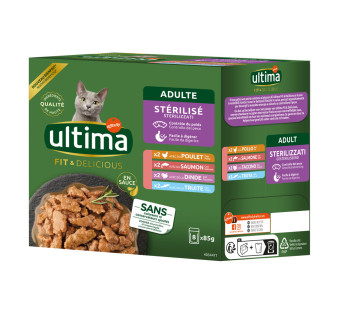 48x85g Ultima Cat Sterilised nedves macskatáp mix I (csirke