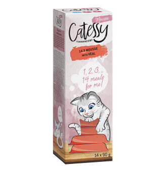 56x90g Catessy Mousse borjú tálcás nedves macskatáp - Kisállat kiegészítők webáruház - állateledelek