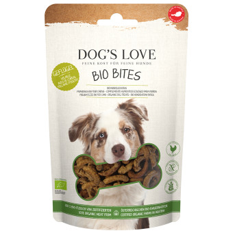 12x150g Dog's Love Organic Bites bio szárnyas kutyasnack2x150g Dog's Love Organic Bites bio szárnyas kutyasnack - Kisállat kiegészítők webáruház - állateledelek
