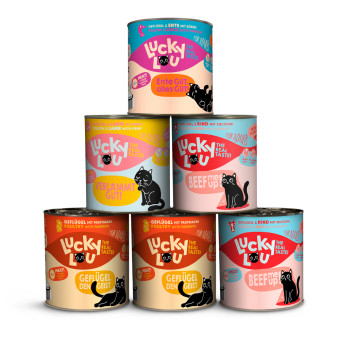 6x800g Lucky Lou Adult Tasty Mix (4 fajta) nedves macskaeledel - Kisállat kiegészítők webáruház - állateledelek