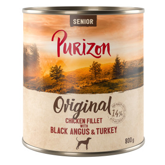12x800g Purizon Senior csirkefilé Black Angus marhával nedves kutyatáp - Kisállat kiegészítők webáruház - állateledelek