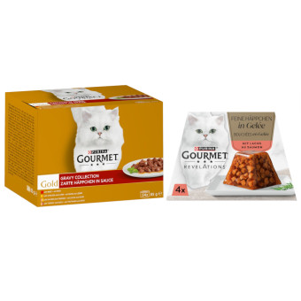 96x85g Gourmet Gold falatkák szószban+4x57g Revelations Fine Cuts nedves macskatáp ingyen - Kisállat kiegészítők webáruház - állateledelek