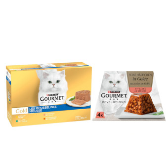 96x85g Gourmet Gold finom pástétom+4x57g Revelations Fine Cuts nedves macskatáp ingyen - Kisállat kiegészítők webáruház - állateledelek