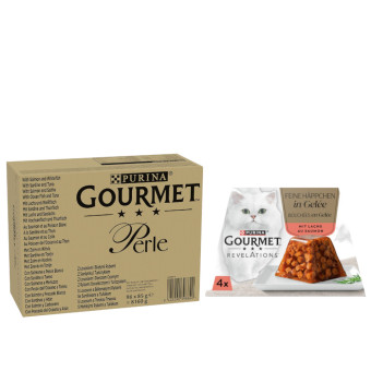 96x86g Gourmet Perle Halválogatás szószban nedves macskatáp+4x57g Revelations ingyen - Kisállat kiegészítők webáruház - állateledelek