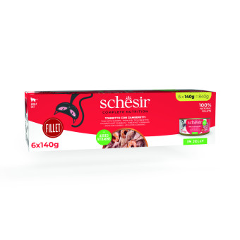 Schesir Complete Nutrition Filet aszpikban 24 x 140 g - Tonhal & garnéla - Kisállat kiegészítők webáruház - állateledelek