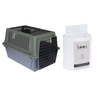 TIAKI Verde szállítóbox kutyáknak+15db kooa illatosított kölyökbetét utazáshoz szettben - Kisállat kiegészítők webáruház - állateledelek