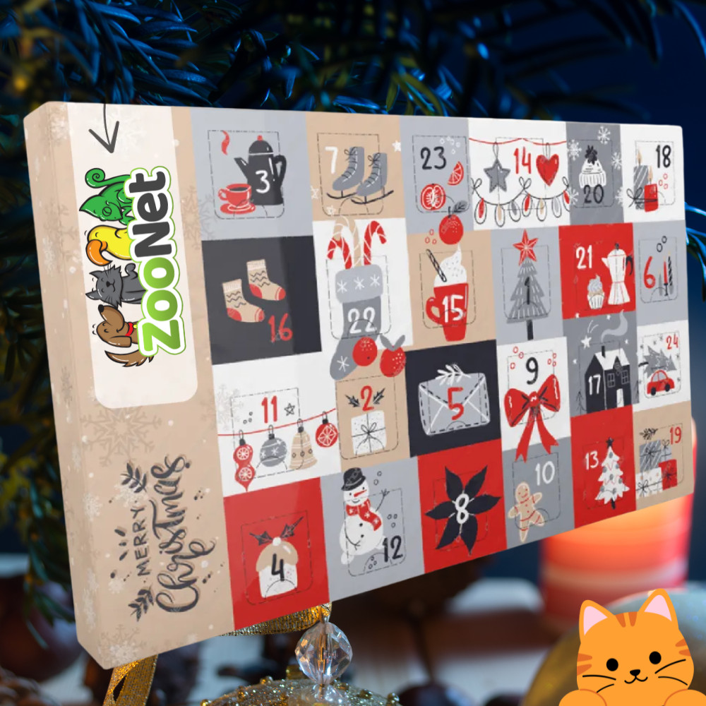 Kisállat webáruház - Adventi naptár macskáknak – Egyedileg összeállított karácsonyi finomságválogatás - 480 g termékek