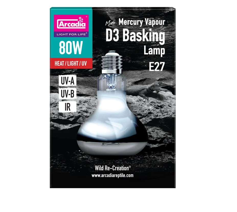 Kisállat webáruház - Arcadia | 2nd Generation Mini D3 UV Basking Lamp | UVB napozó és melegítő izzó D3-vitaminnal nappali hüllők számára – 80 W termékek
