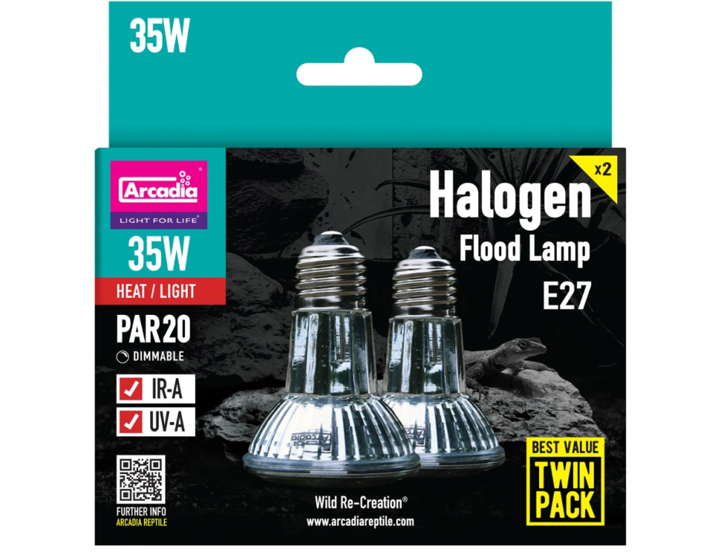 Kisállat webáruház - Arcadia | Halogen Basking Spot Twin Pack | Halogén melegítő izzópár nappali sütkérező hüllők számára – 2 × 35 W / 63 mm termékek