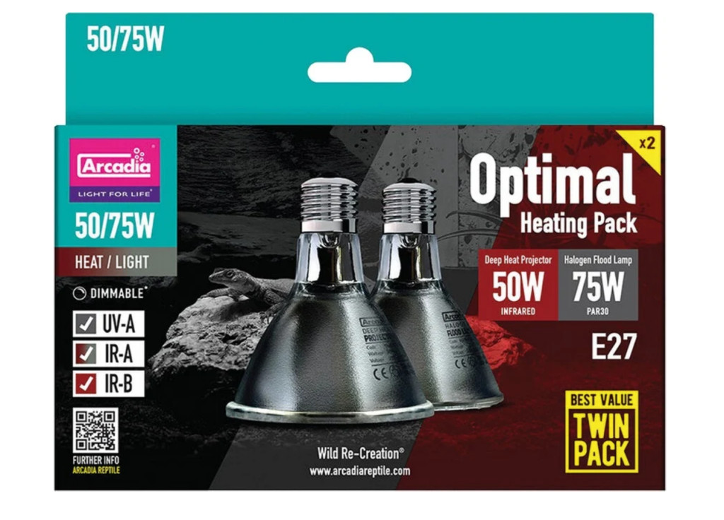 Kisállat webáruház - Arcadia | Optimal Heating Pack | Kétfokozatú hő- és fényforrás csomag nappali hüllők számára – 50 W + 75 W termékek