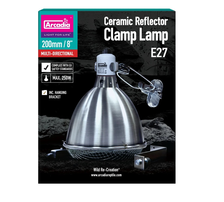 Kisállat webáruház - Arcadia | Reflector Clamp Lamp with Ceramic Holder | Hőálló világítótest kerámiafoglalattal hüllők terráriumába - 250 W/200 mm termékek