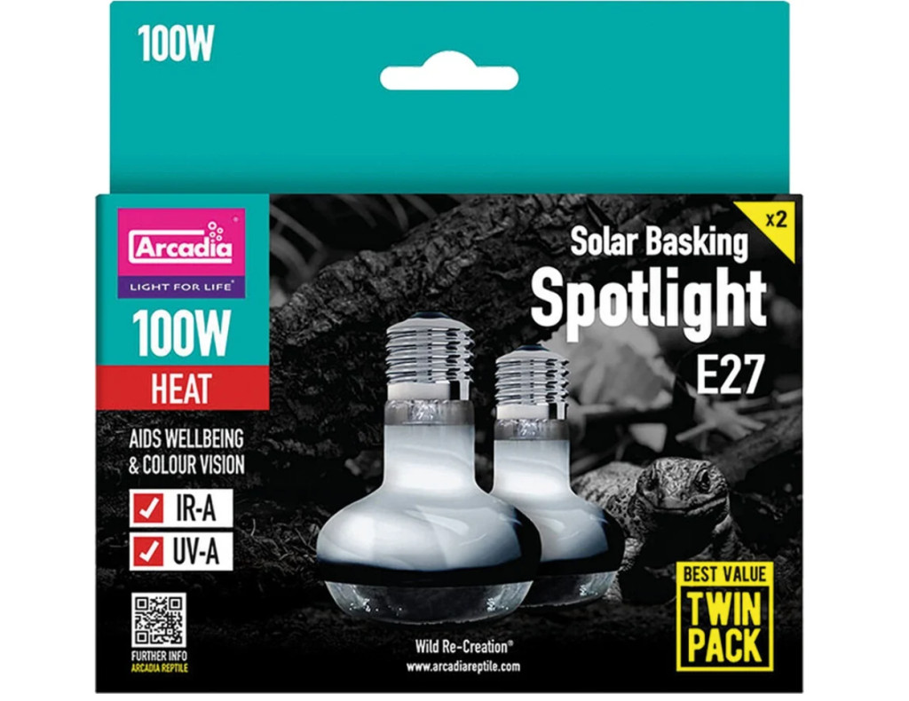 Kisállat webáruház - Arcadia | Solar Basking Spotlight Twin | Dupla melegítő izzó csomag sivatagi hüllők számára – 2 x 100 watt termékek