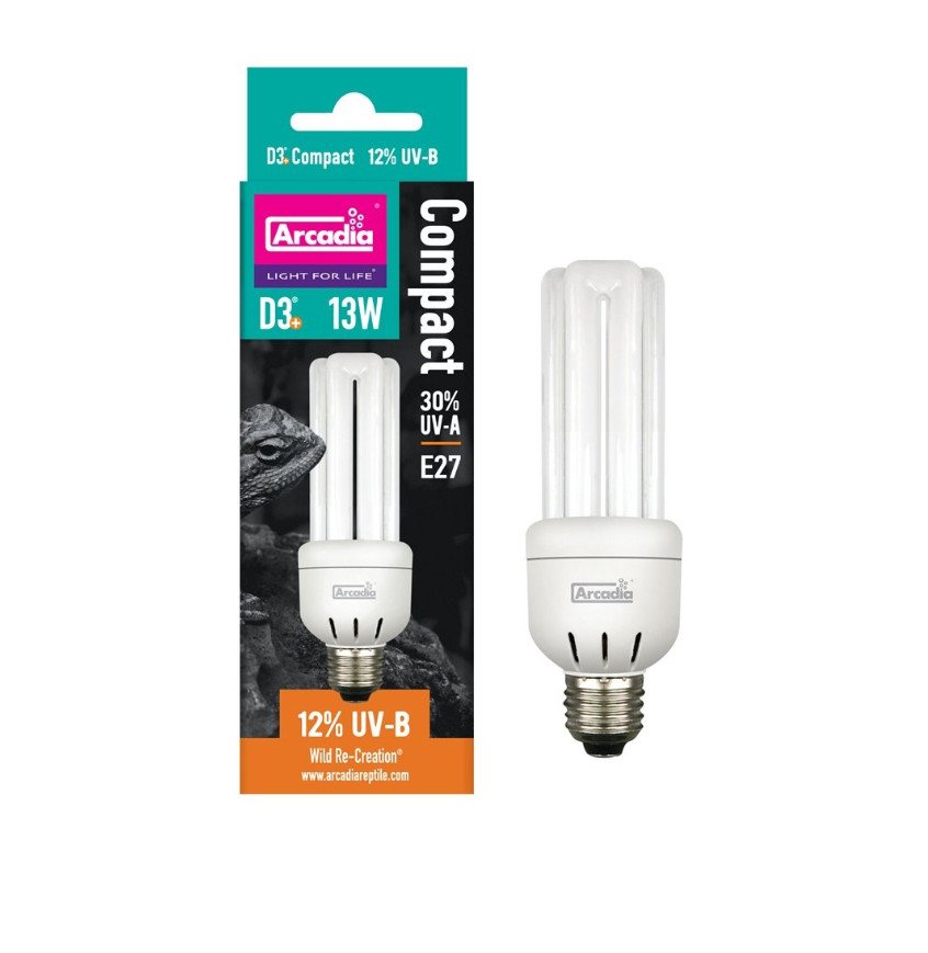 Kisállat webáruház - Arcadia | UVB Compact Bulb | Kompakt UVB fényforrás sivatagi hüllők és nappali gekkók számára 12% - 13 W termékek