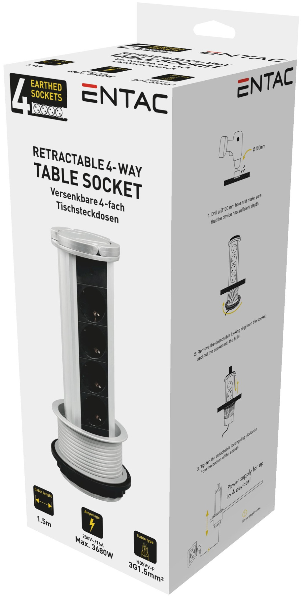 Kisállat webáruház - Entac | Elosztó - 4 Foglalat Függőleges -1.5m 3G1.5 termékek