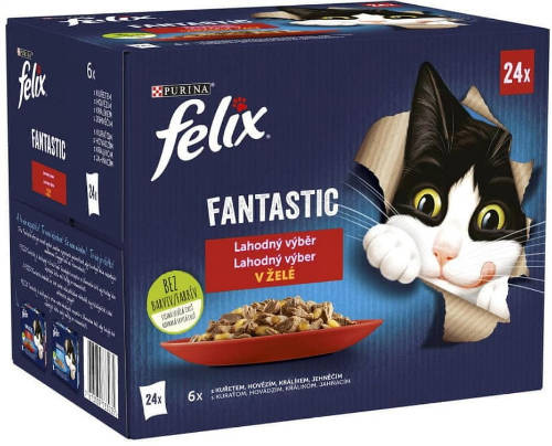 Kisállat webáruház - Felix | Fantastic - Házias válogatás macska eledel aszpikban - marha, csirke, bárány, pulyka - 24x85g termékek