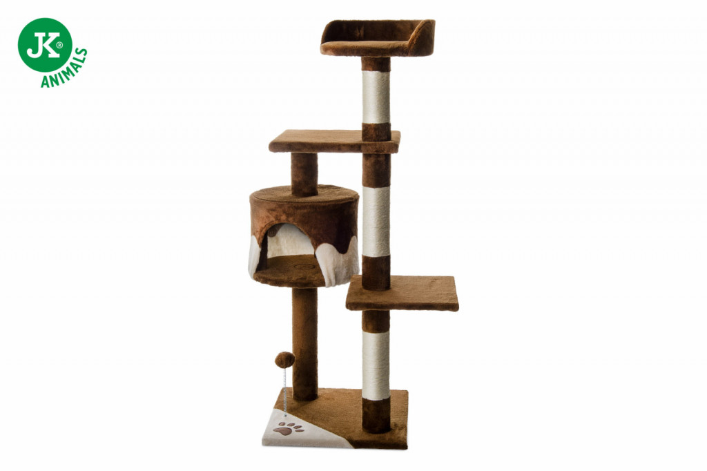Kisállat webáruház - JK |Tina emeletes macskakaparó házzal, pihenővel, játékkal, 40X40X116cm, bézs/barna termékek