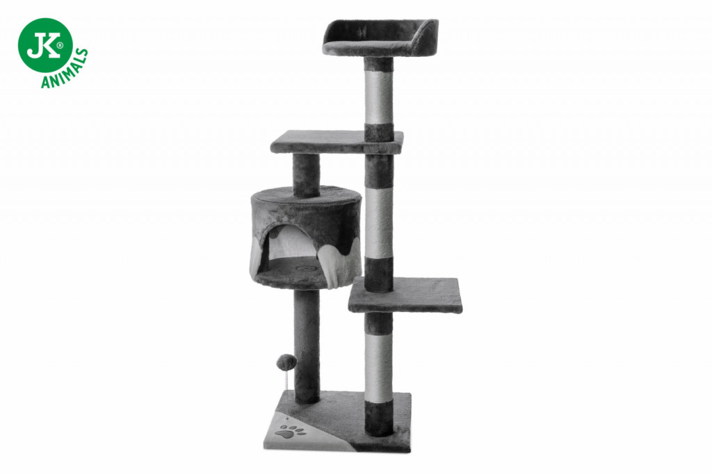 Kisállat webáruház - JK | Tina emeletes macskakaparó házzal, pihenővel, játékkal, 40X40X116cm, szürke termékek