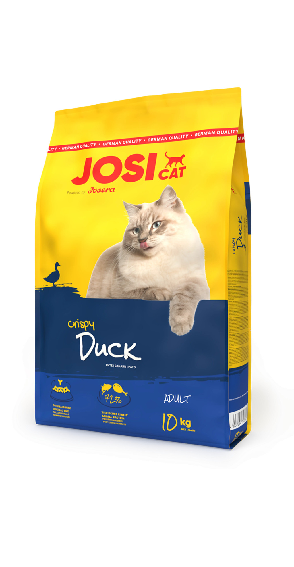 Kisállat webáruház - JosiCat Crispy Duck | Ízletes kacsás és halas prémium száraz macskatáp felnőtt macskáknak – 10 kg termékek