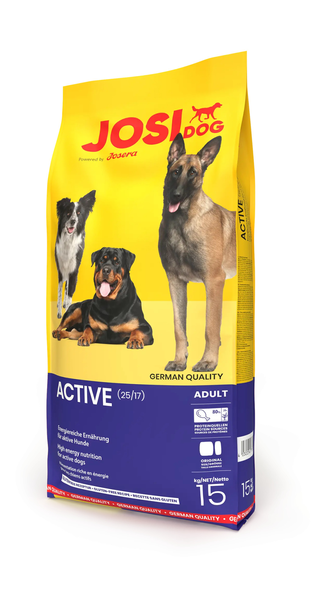 Kisállat webáruház - JosiDog Active | Energizáló prémium kutyatáp aktív és sportos kutyáknak – 15 kg termékek