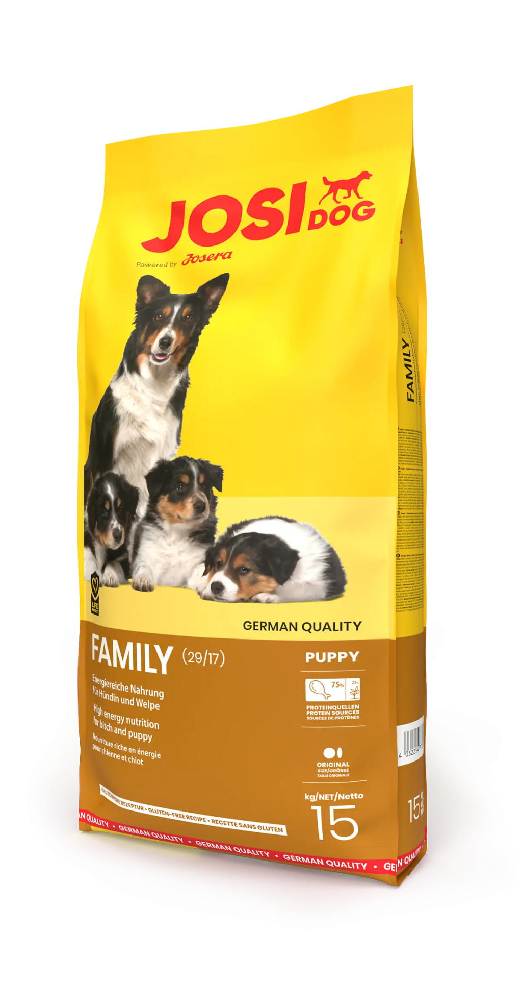 Kisállat webáruház - JosiDog Family | Prémium száraztáp kölyökkutyáknak és szoptató szukáknak – 15 kg termékek