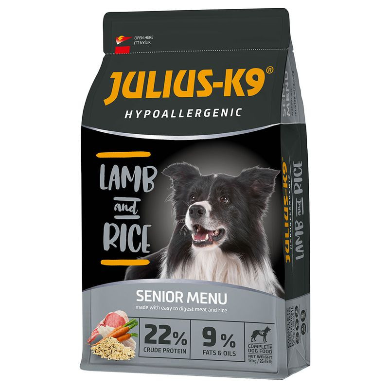 Kisállat webáruház - Julius K-9 | Hypoallergenic | Száraztáp | Idős és túlsúlyos kutyáknak | Bárány, rizs - 12 kg termékek