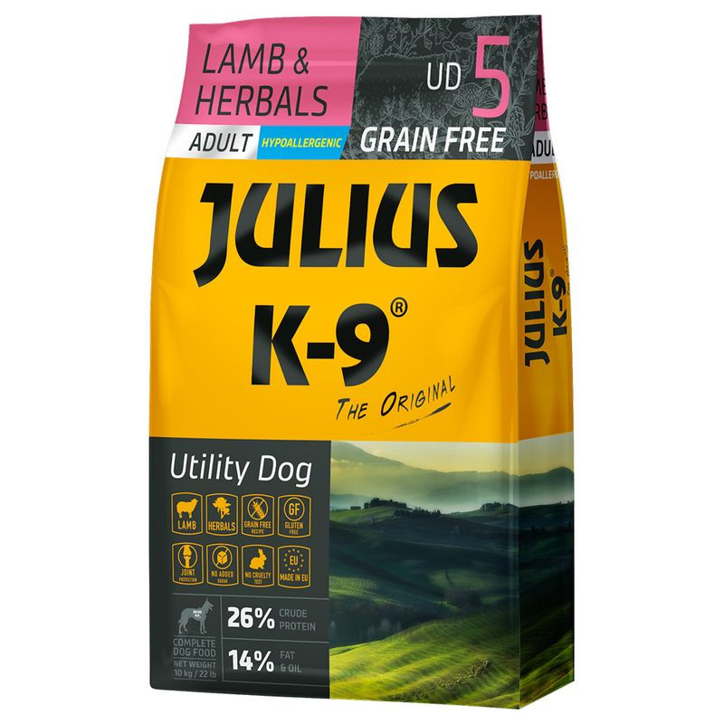 Kisállat webáruház - Julius K-9 | Utility Dog Hypoallergenic | Száraztáp | Felnőtt kutyáknak | Bárány, gyógynövény - 10 kg termékek